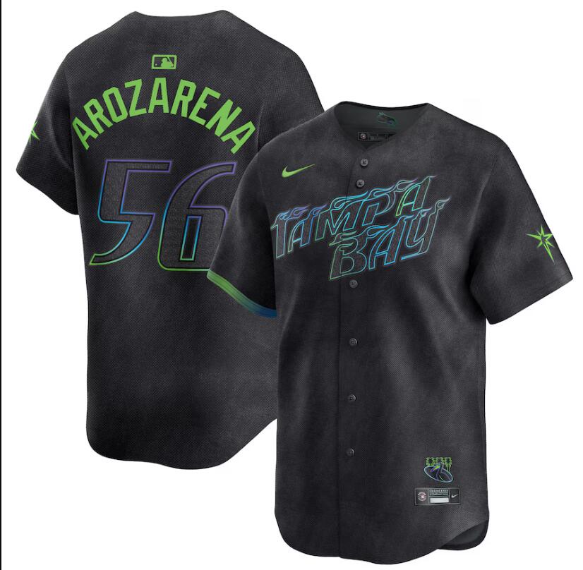 MenTampa Bay Rays #56 Randy Arozarena Nike MLB Limited City Connect Black 2024 Jersey